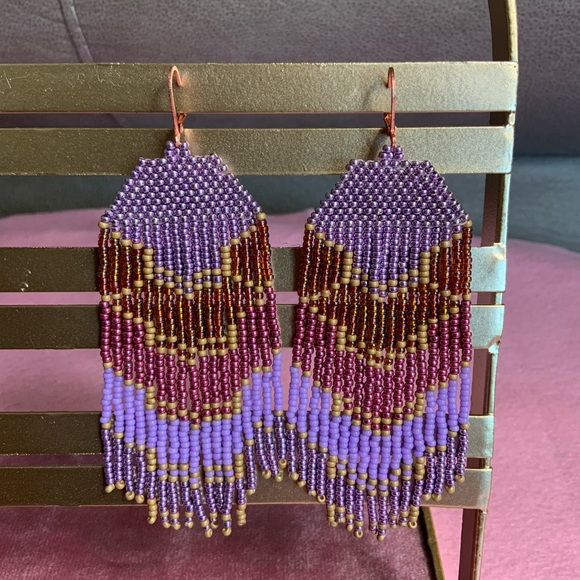 miyuki Jewelry - HANDMADE fringe boho bohemian tribal earrings miyuki seed beads round 11/0